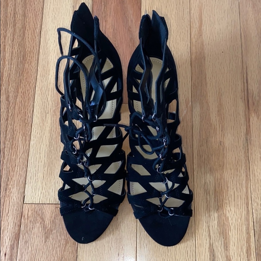 Marc Fisher Cut-out Suede Lace-up heels in BLACK